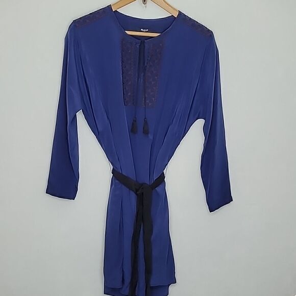 MADEWELL Blue Embroidered Prologue Tassel Tunic Dress Cover Up Size Medium - Picture 1 of 12